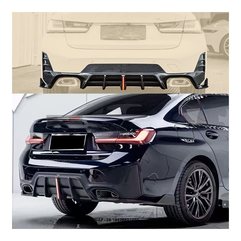 

New for 3 Series G20 Rear Lip Carbon Fiber Bumper with Light Exhaust Cut-Outs Included Bolt-On 1 Year Warranty