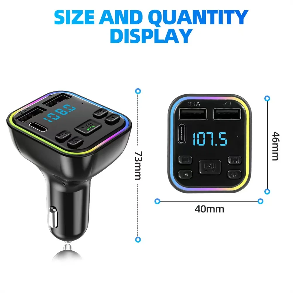 Bluetooth 5.0 FM Transmitter Handsfree Car Radio Modulator MP3 Player With Dual USB Type-c Super Quick Charge Adapter for Car