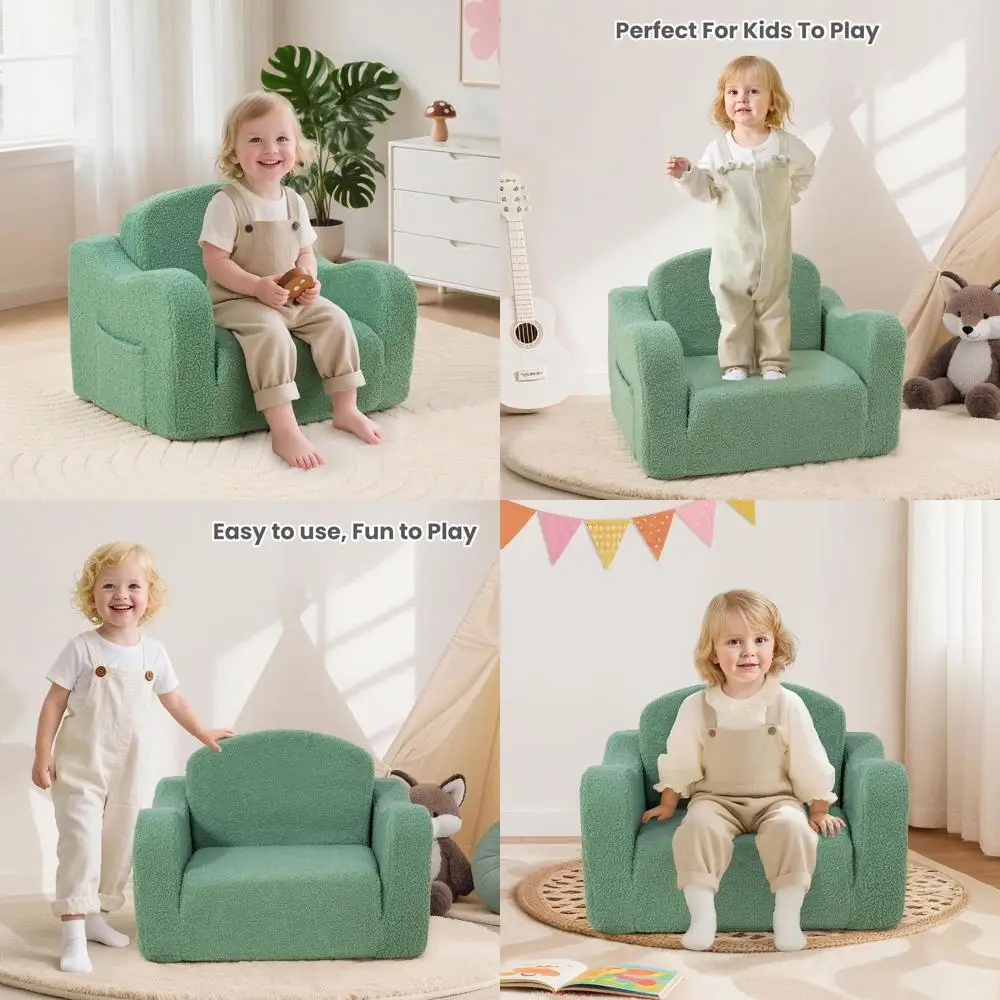 

Convertible Toddler Couch for 1-3 Years, Plush Sofa to Lounger, Unisex, Green