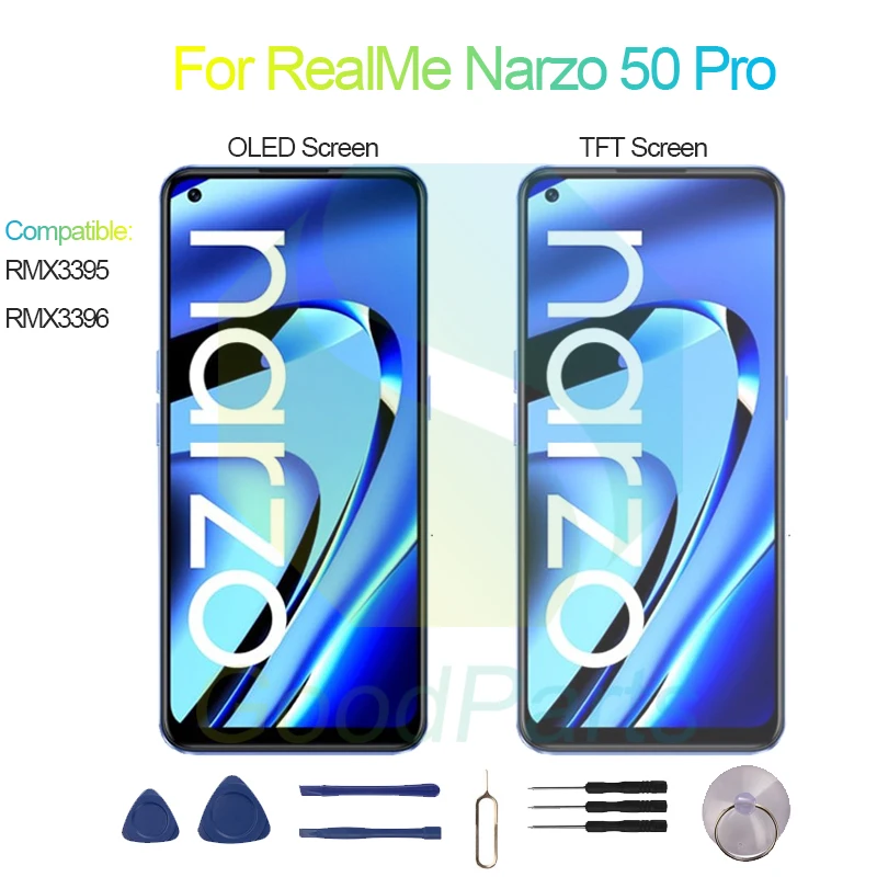 For RealMe Narzo 50 Pro Screen Display Replacement 2400*1080 RMX3395, RMX3396 For RealMe Narzo 50 Pro LCD Touch Digitizer