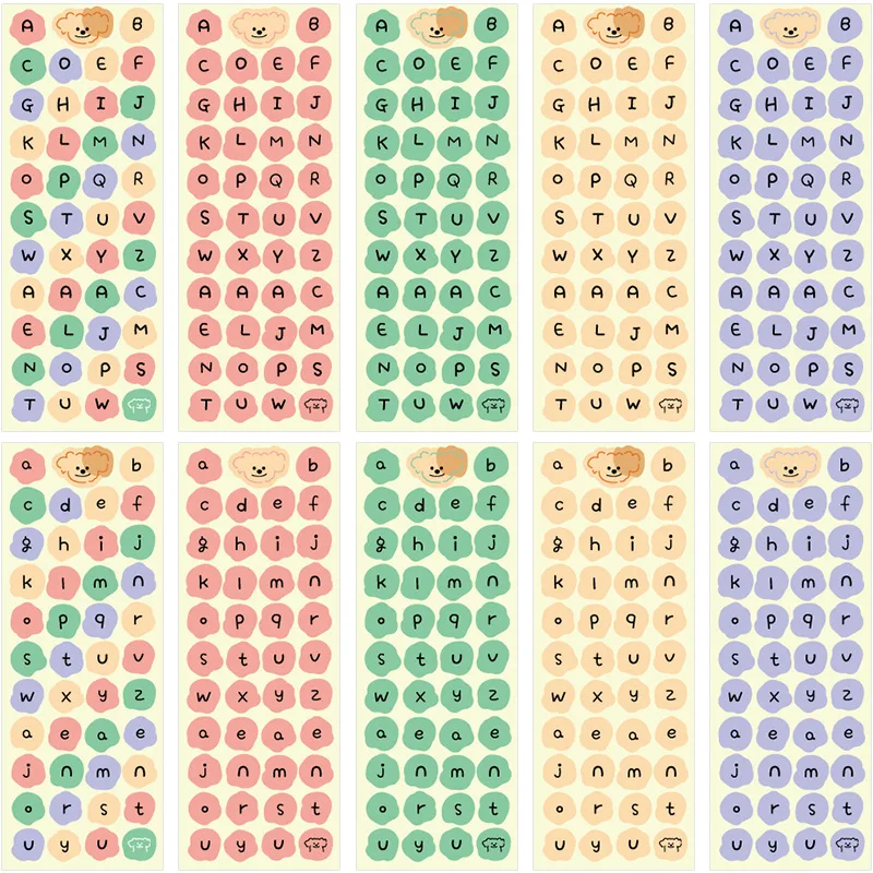 Korean Ins Style Letter Sticker Heart Handbook Material Color English Letter Bear Pattern Label Sticker