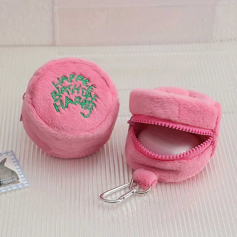 Mini monedero rosa, bolsa de almacenamiento con cable para auriculares, punto Kawaii, bonito bolso portátil de peluche, monedero, bolsa para pastel