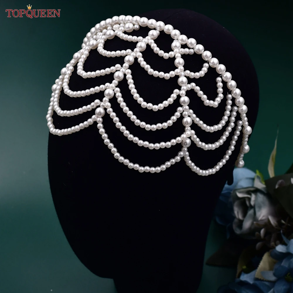 TOPQUEEN SA01 Elegant Pearls Hair Bands Accessories Headdress Luxury Bridal Crown Women Jewelry Hoop Daily Tassel Hairwear