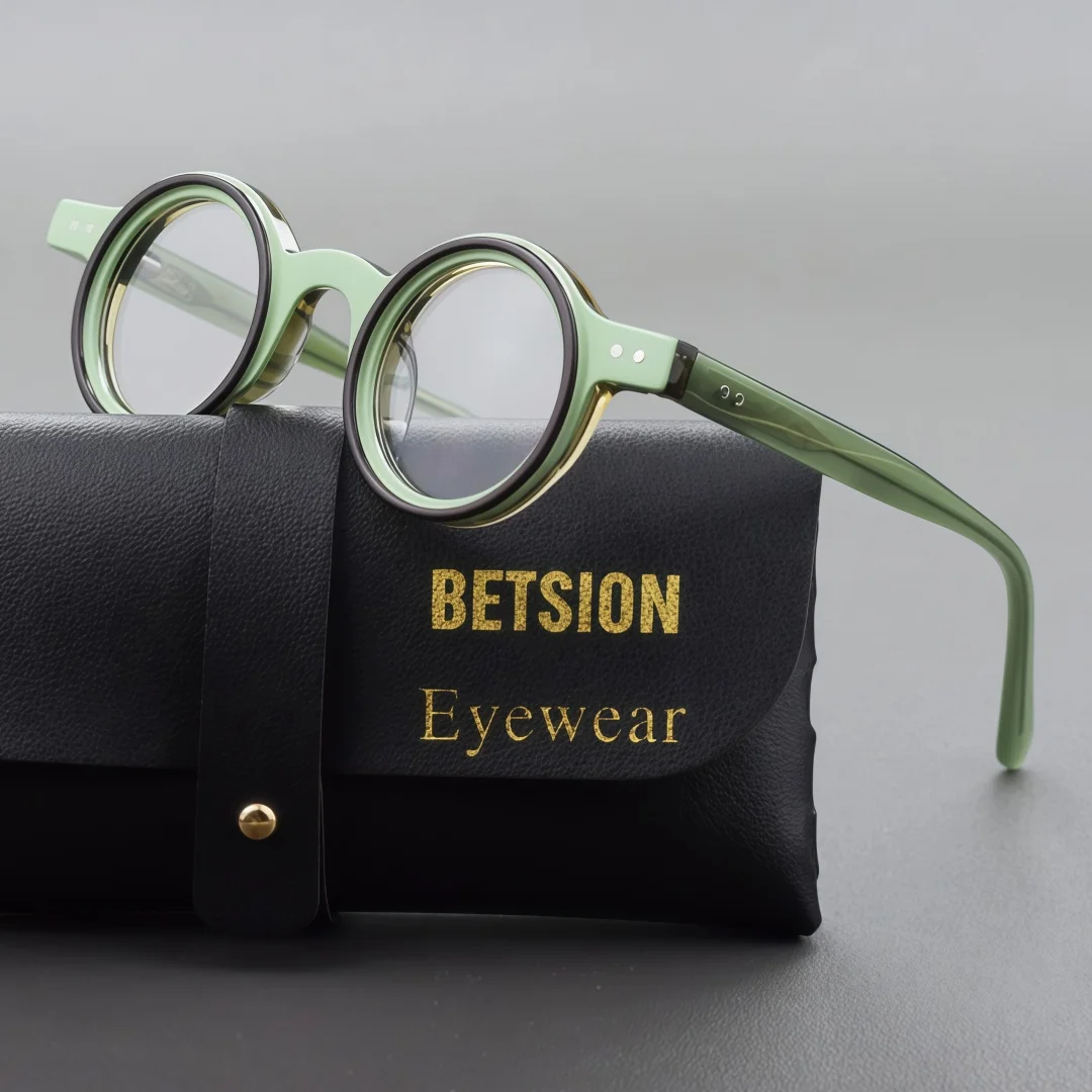 

BETSION Retro Round Acetate Eyeglass Frames For Men And Women Fashion Thick Rim Trendy Spectacle Casual Office Use #86006