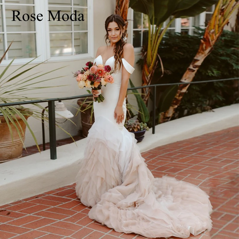 Rose Moda Off the Shoulder Straps Mermaid Ombre Wedding Dresses Destination Bridal Gown Custom Make Real Photo