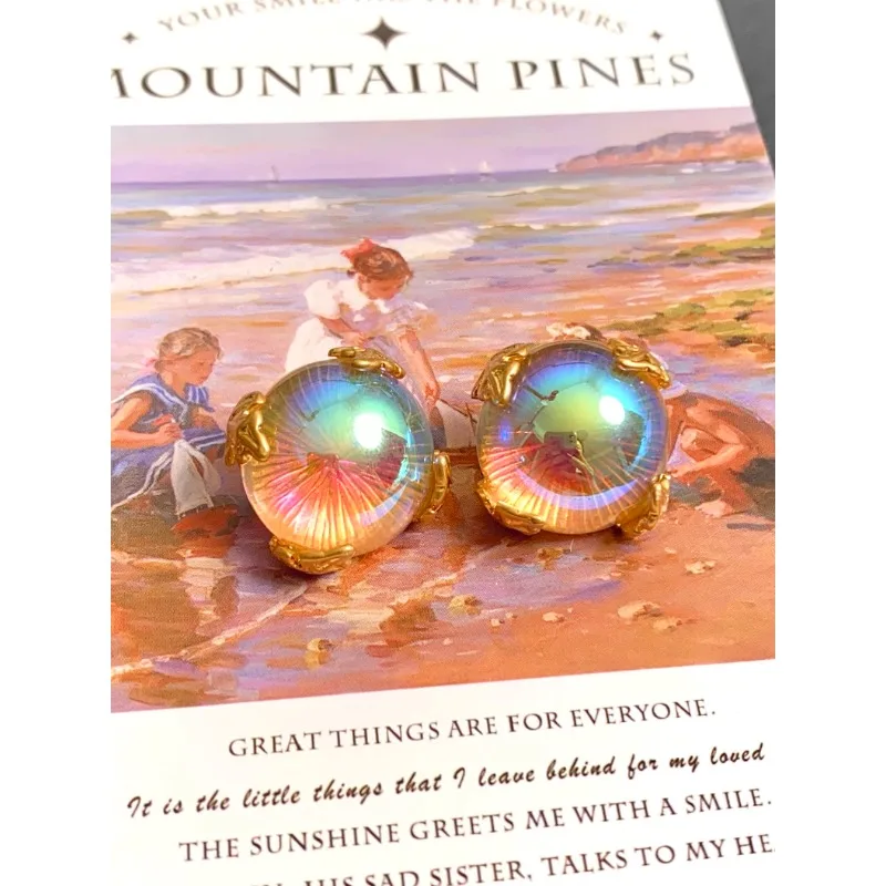 

Mermaid dew colorful glass simple and fashionable high-end personalized stud earrings