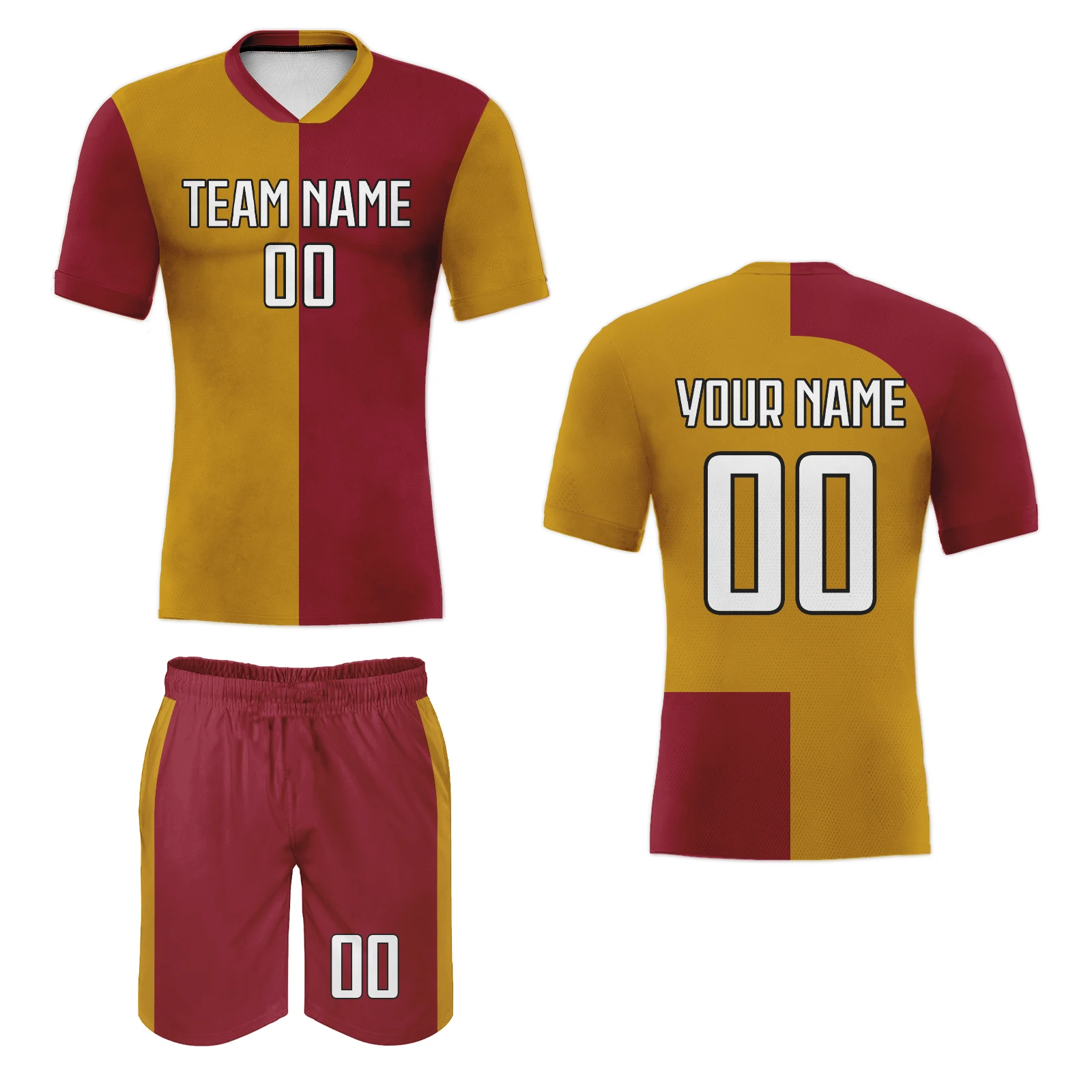 

Футбольная форма на заказ для взрослых, темно-бордово-золотой, персонализированный комплект футбольного джерси и шорт с номером команды, спортивный костюм унисекс