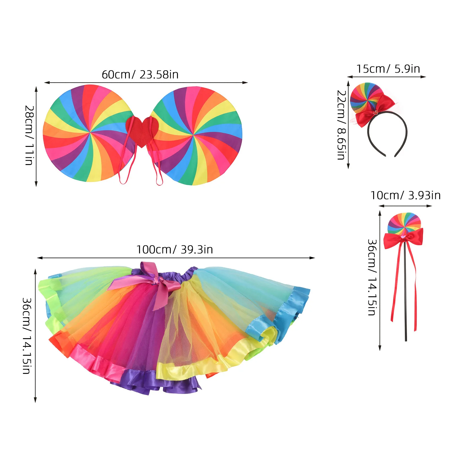 1 ensemble de Costume arc-en-ciel, jupe, bandeau, ailes, accessoires de Cosplay, fournitures de robe de Costume de fête pour enfants, ailes de Cosplay