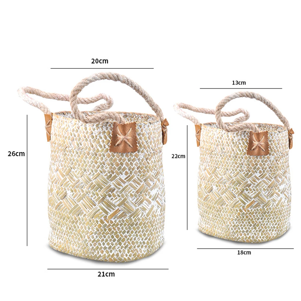 

Seagrass Baskets Woven Flower Pot Braided Basket Laundry H made Rattan Planter Storage Desktop Box Portable Lightweight Sturdy