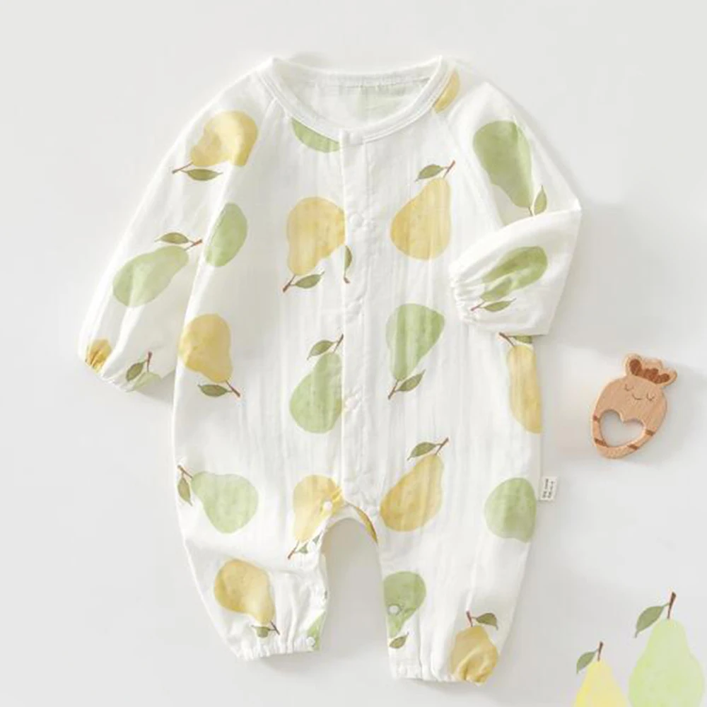 Newborn Baby Jumpsuit 100% Cotton Gauze Summer Thin Baby Boy Romper Fruit Print Unisex Baby Girl Boutique Clothing