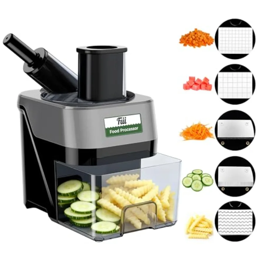 5-in-1 Electric Vegetable Chopper Commercial Food Dicer Multifunctional Vegetable Cutter Processor with Dual Feed Chutes for Di