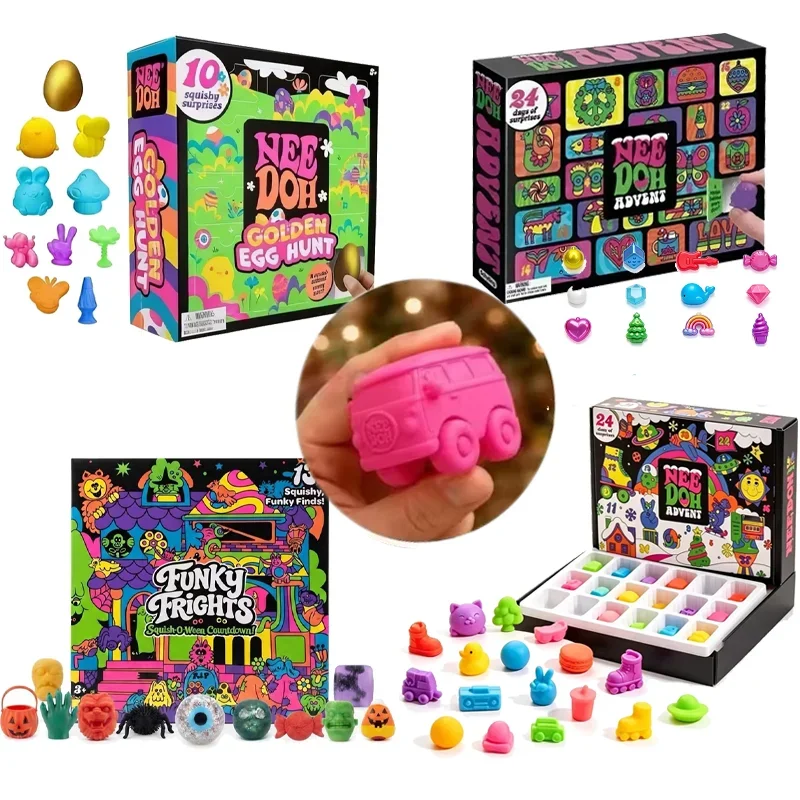 Needoh Golden Egg Hunt 10 Squishy Surprises Blind Box Funky Frights Squish-O-Ween Countdown 13 Days Fidget Relief Stress Toy