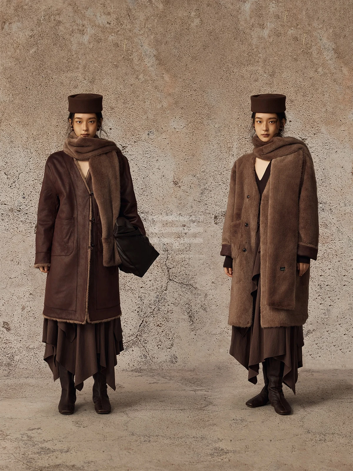 

Двустороннее пальто из меха и кожи с теплоизоляцией, длинными рукавами, V-образным вырезом, в китайском стиле, свободного кроя, средней длины