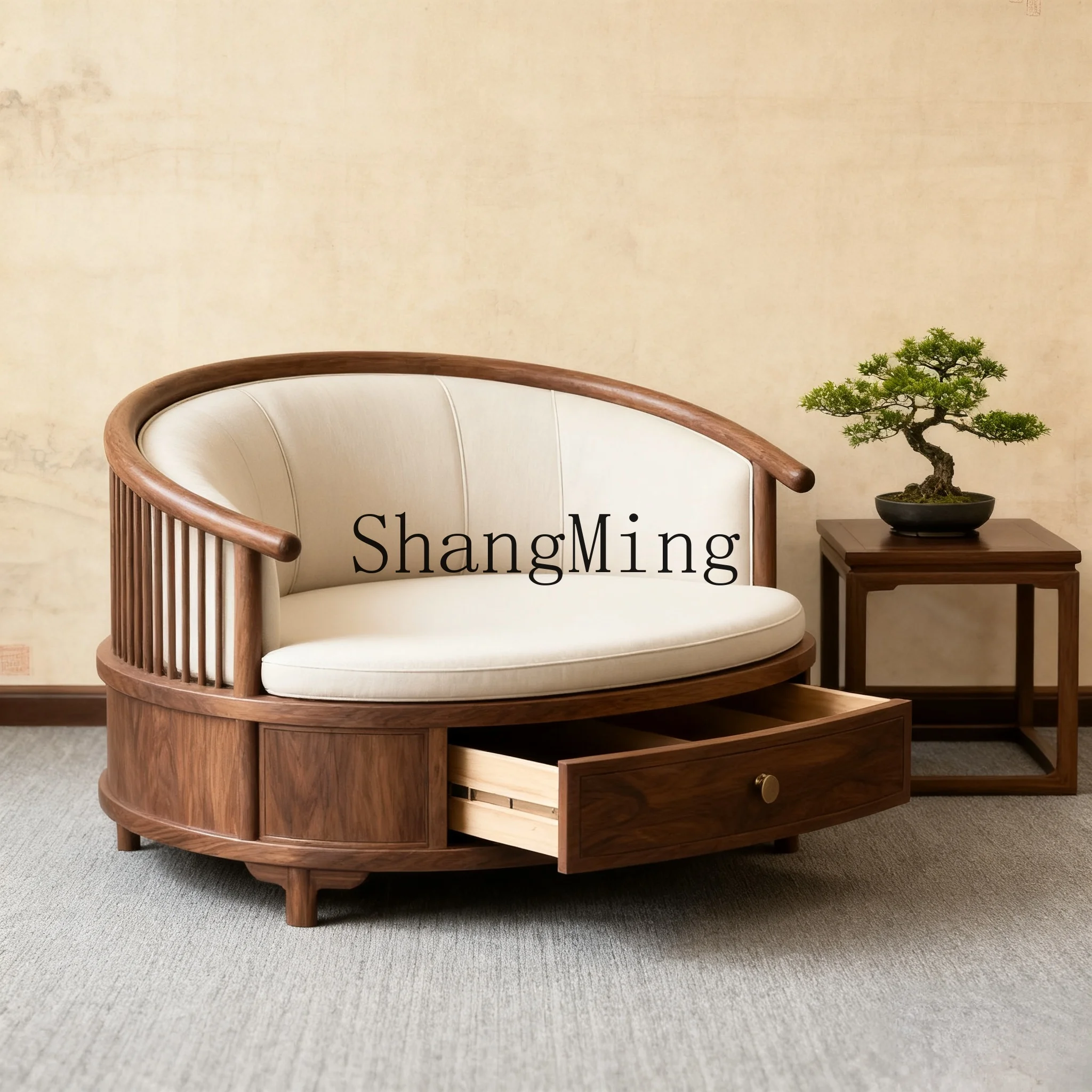 

CL Hotel Clubhouse Living Room Black Walnut Lazy Curved Backrest Leisure Sofa Chair with Drawer