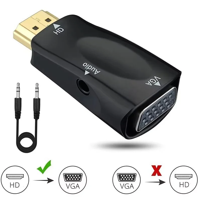 HDMI-compatible to VGA Cable Converter HDTV Male To VGA Female Adapter With 3.5mm Jack Audio Cable HD 1080p For PC Laptop Tablet