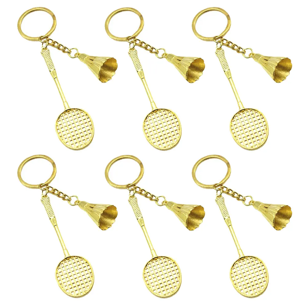 

6pcs Golden Badminton Keychains Metal Pendant Sport Keyrings for Women Girls Tennis Keychain Gifts Team Sports Souvenirs