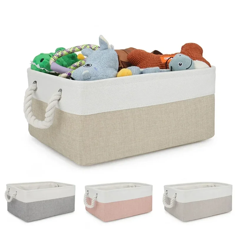 

Folding Linen Fabric Storage Basket Multi-functional Sundries Storage Bag with Handle Organizer Box for Underwear Sock Baby Toys