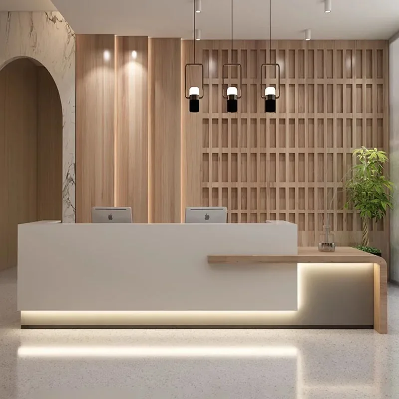 High Quality Advisory Reception Desk Modern Barbershop Lighting Accessories Simple Cashier Table Gym Theke Rezeption Beauty