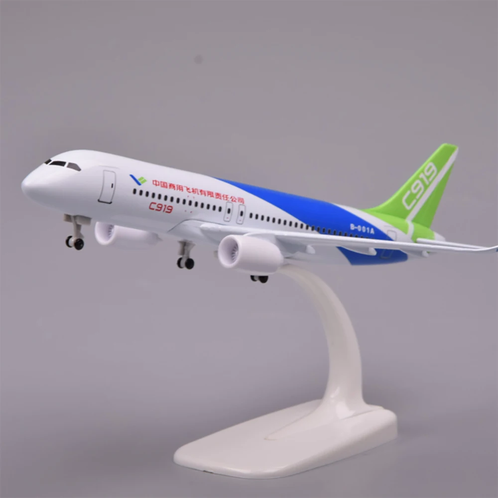 20cm Simulation Alloy Commercial Aircraft C919 Airplane Model 1:200 Scale Metal Die-cast Toy Airliner Model Gift With Wheels