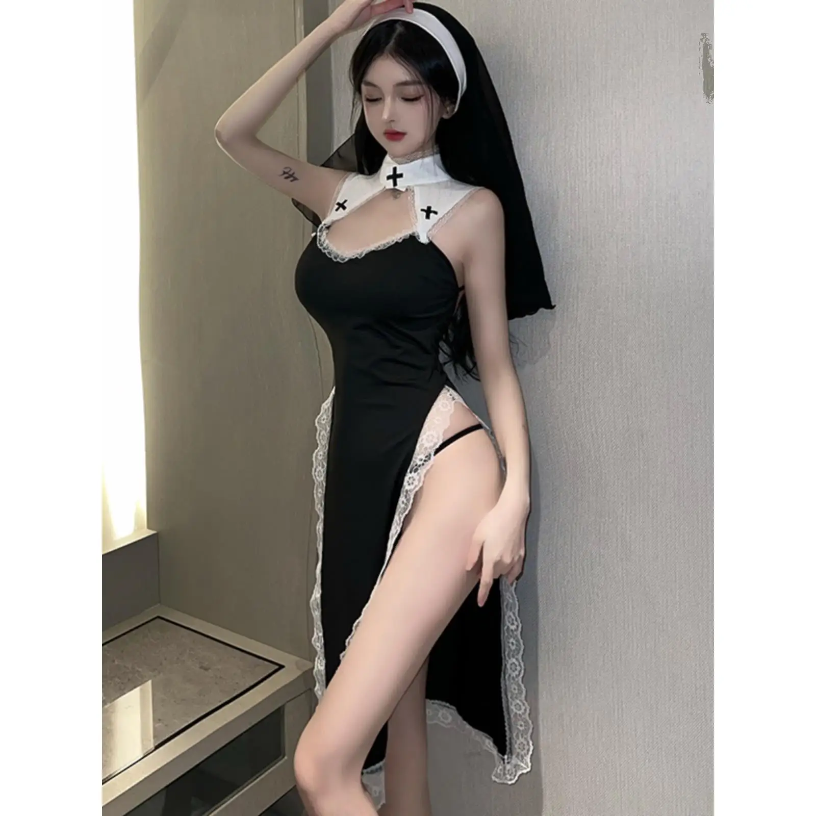 Костюм монахини Pure Desire, сексуальный костюм Мэри loween orm, кружево с высоким разрезом Dr, китайский бренд, женская модная традиционная сценическая одежда