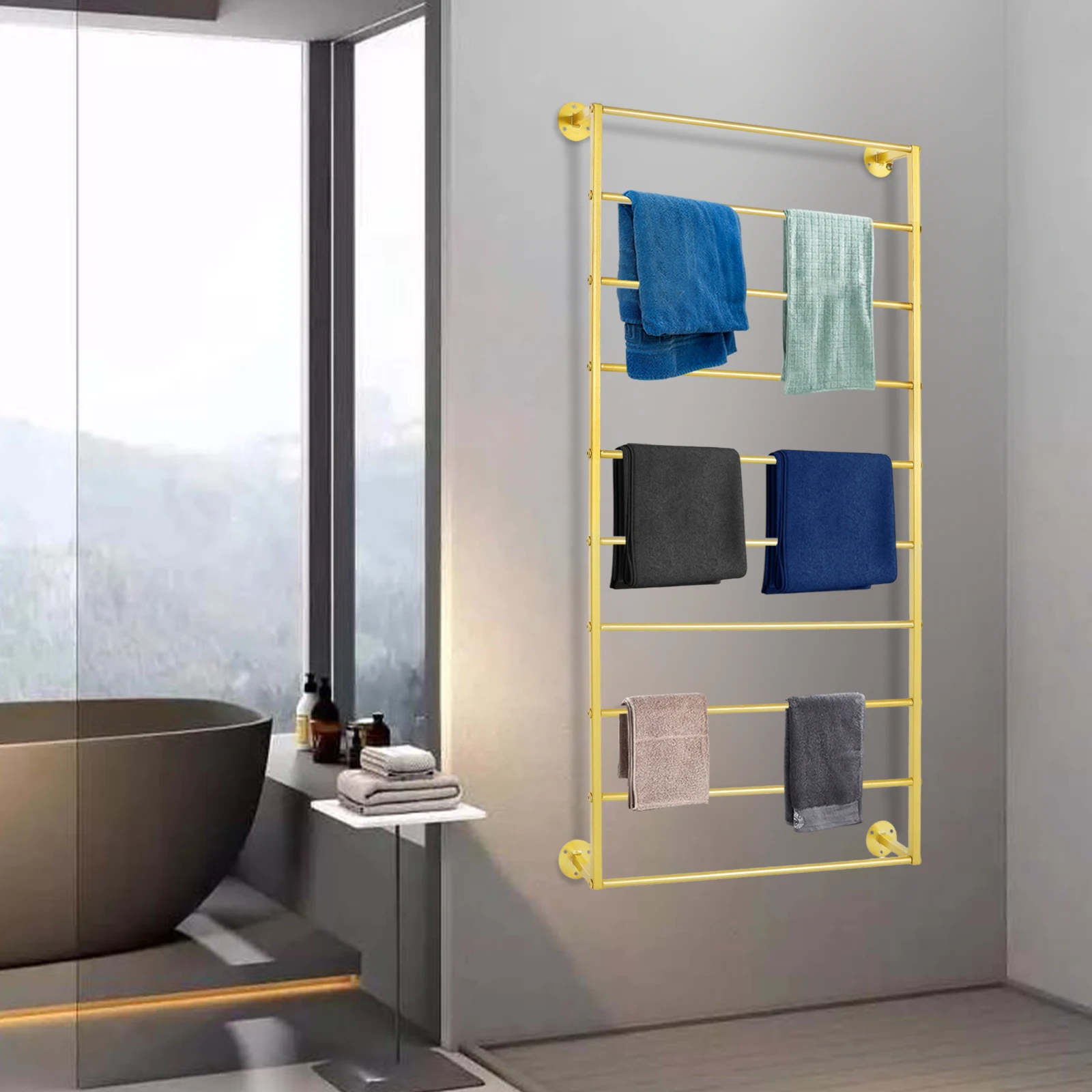 

60*120cm Indoor Wall Display Rack Gold Wall Mounted Scarf Rack Rectangle Towels Storage Rack For Stores Bedrooms Bathrooms