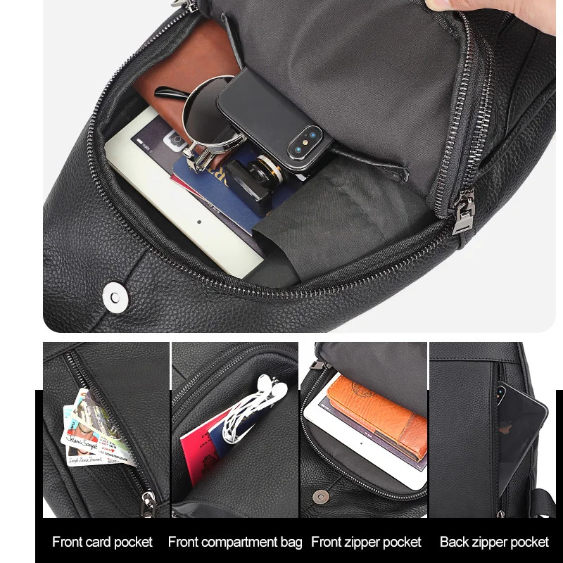 Imagem -04 - Bolsa de Couro Genuíno para Homens Bolso Pessoal Anti-ladrão Crossbody Peito Masculino Ombro Viagem Desenho de Caminhada