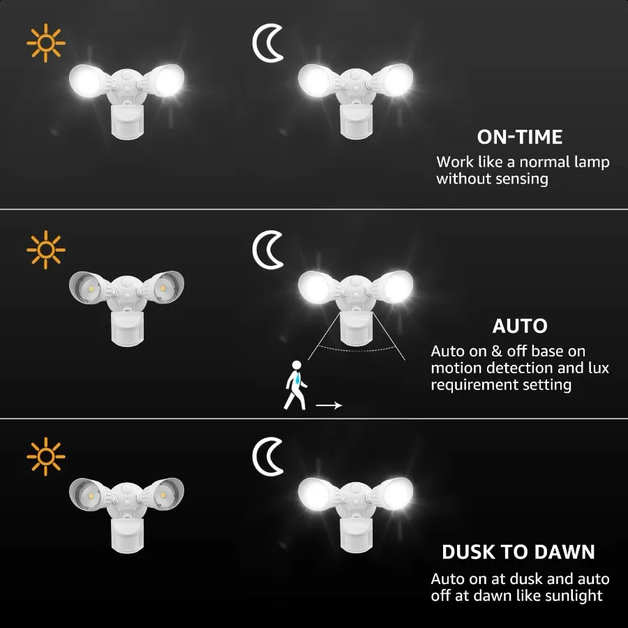 COB LED Luce di sicurezza Sensore di movimento Luci di inondazione Odori in alluminio per esterni Rilevatore di movimento + Crepuscolo all'alba + Interruttore di controllo 100277V Adj