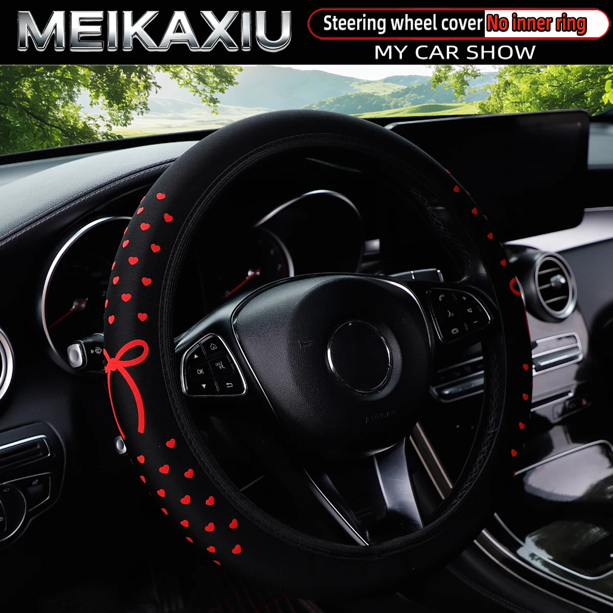 3D Love Heart Bow Steering Wheel Cover for Women Inflatable Three-dimensional Foam Car Accessory Without Inner Ring