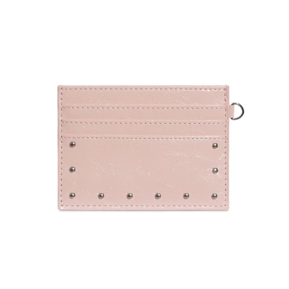 

Gift Ultra Thin Cracked Leather Card Wallet Multiple Slots Mini Size Rivet Card Holder PU Solid Color Coin Purse Women