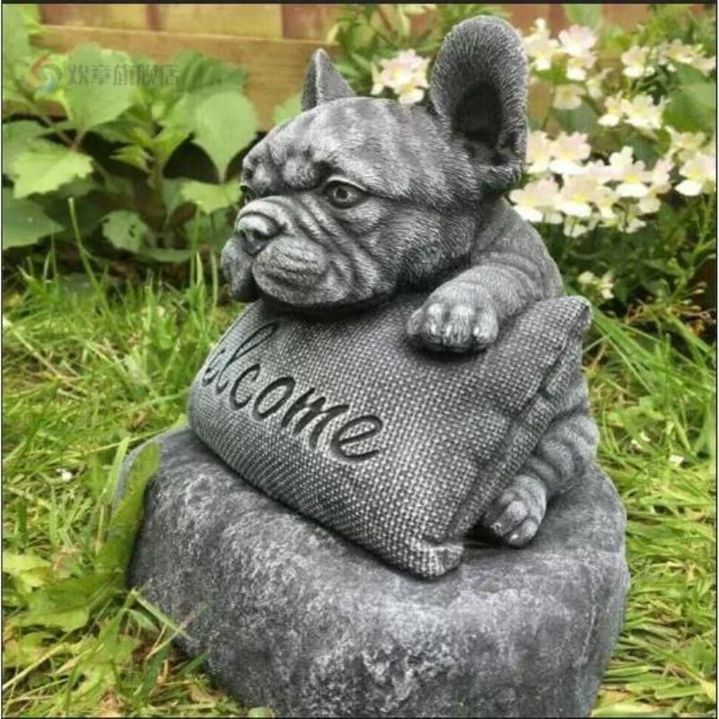 Ornament Lifelike Porch Landscape Indoor French Bulldog Welcome Statue Lawn Yard Garden Decoration Gift Outdoor