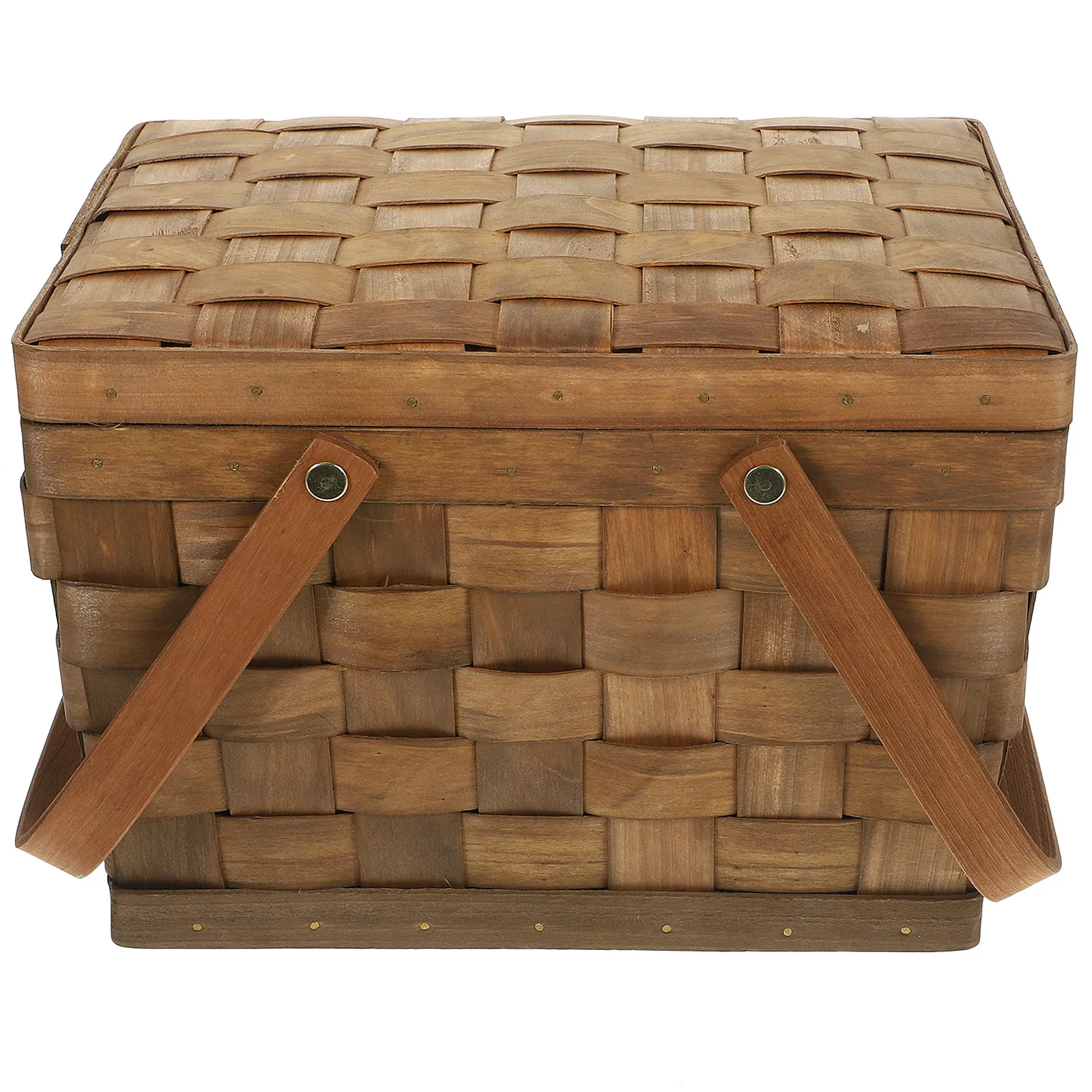 

Плетеная корзина из древесной стружки с двойными ручками, портативная, для хранения закусок, для пикника, многофункциональная, для фруктов и хлеба