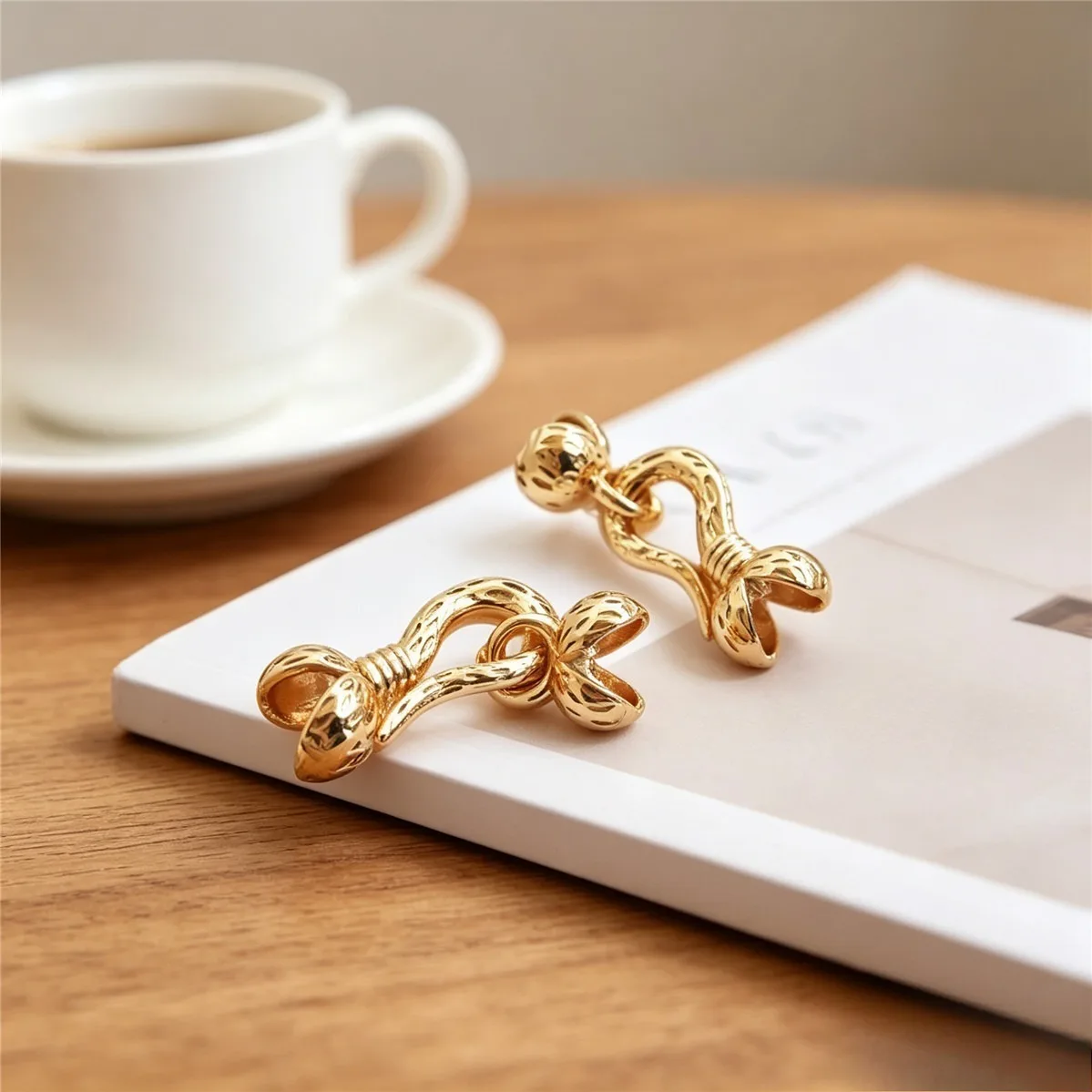 Brass Floral Bud Double Cover Fish Hook Buckle 14K Gold Tone Handmade Beaded Jewelry Hardware Accessories