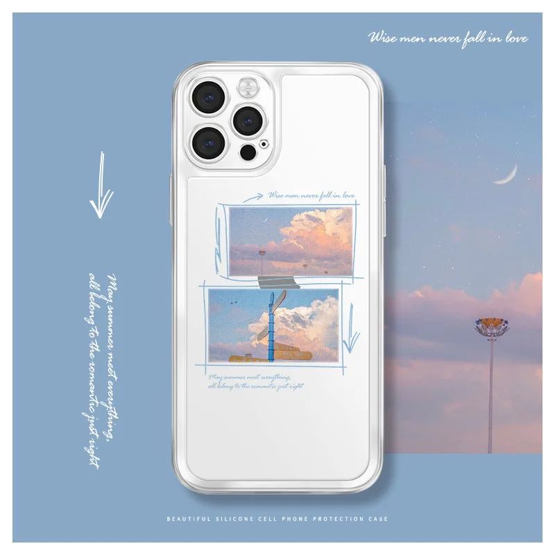 Cartoon white cloud photo frame Phone Case for iPhone 14 13 12 11 Pro Max PLUS X XS XR 7 8 Shockproof rear shell