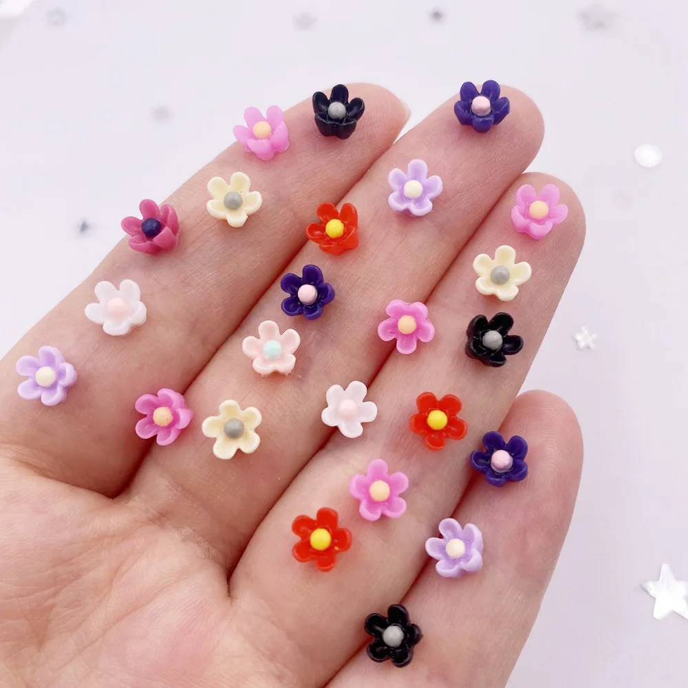 100Pcs 6Mm Hars 3D Kleurrijke Mini Bloem Gems Plaksteen Plakboek Wedding Applique Nail Art Decor Ambachten SL615