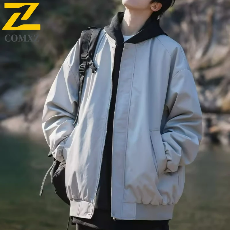 

Athleisure Jacket Men Simple Stylish Baseball Coat Workwear Plus Size 2025 Spring Autumn New Youth Casual Fashion Outerwear