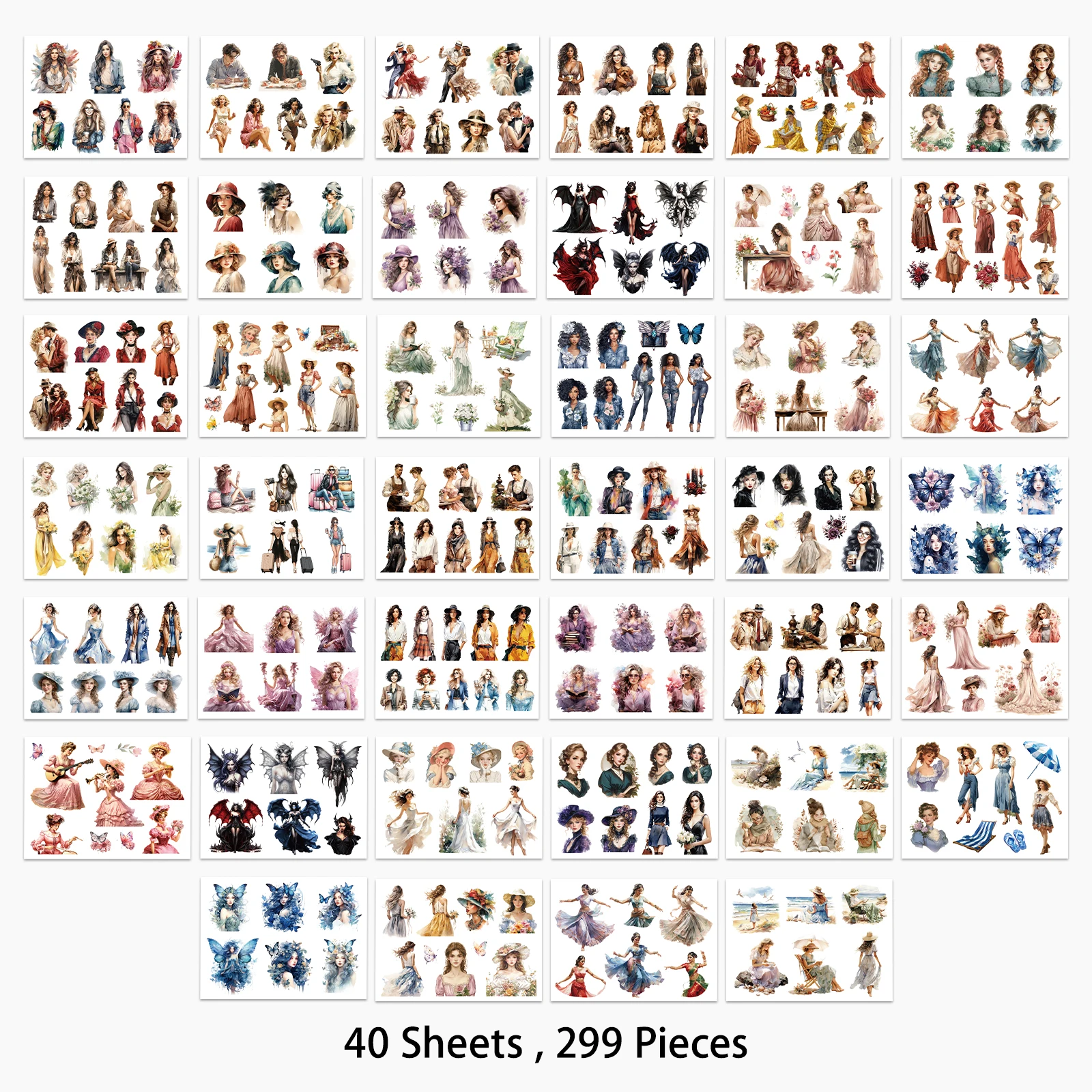 299PCS Decorative Character Sticker Book Dress Up Girl Women Sticker Set Handbook Notebook DIY Scrapbook & Diary Decoration