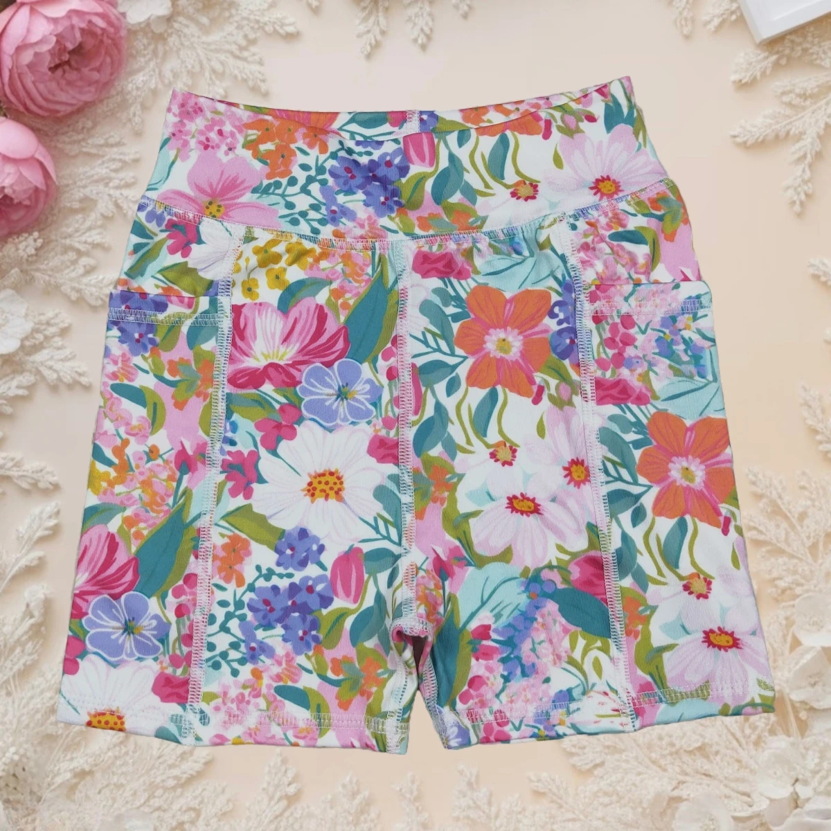 

Yoga Baby Girl Shorts Bottoms Running High Waist Pink Floral Quick Drying Breathable Clothing Kids Children Cycling Gym Shorts