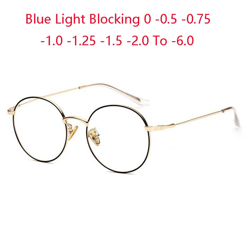 

Anti Blue Light Round Finished Myopia Glasses Women Men 77507 Metal Oval Short Sight Spectacles Diopter -0.5 -0.75 -1.0 To -6.0