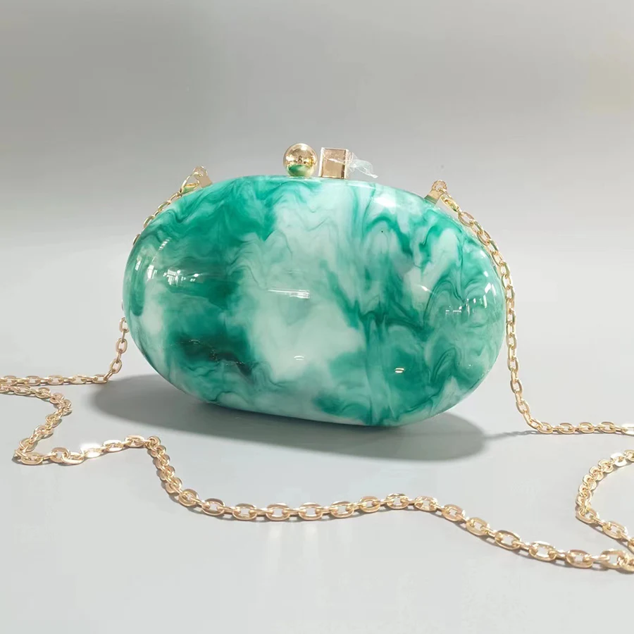 Oval Marble Party Dinner Bags Women Luxury Purses Handbags Party Evening Bag Acrylic Clutch Resin Chains Shoulder Crossbody Bag