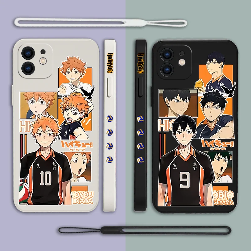 H-Haikyus!! Anime Phone Case For iPhone 15 14 13 12 11 Pro Max Mini X XR XS MAX SE20 8 7 Plus Silicone Cases with Hand Strap