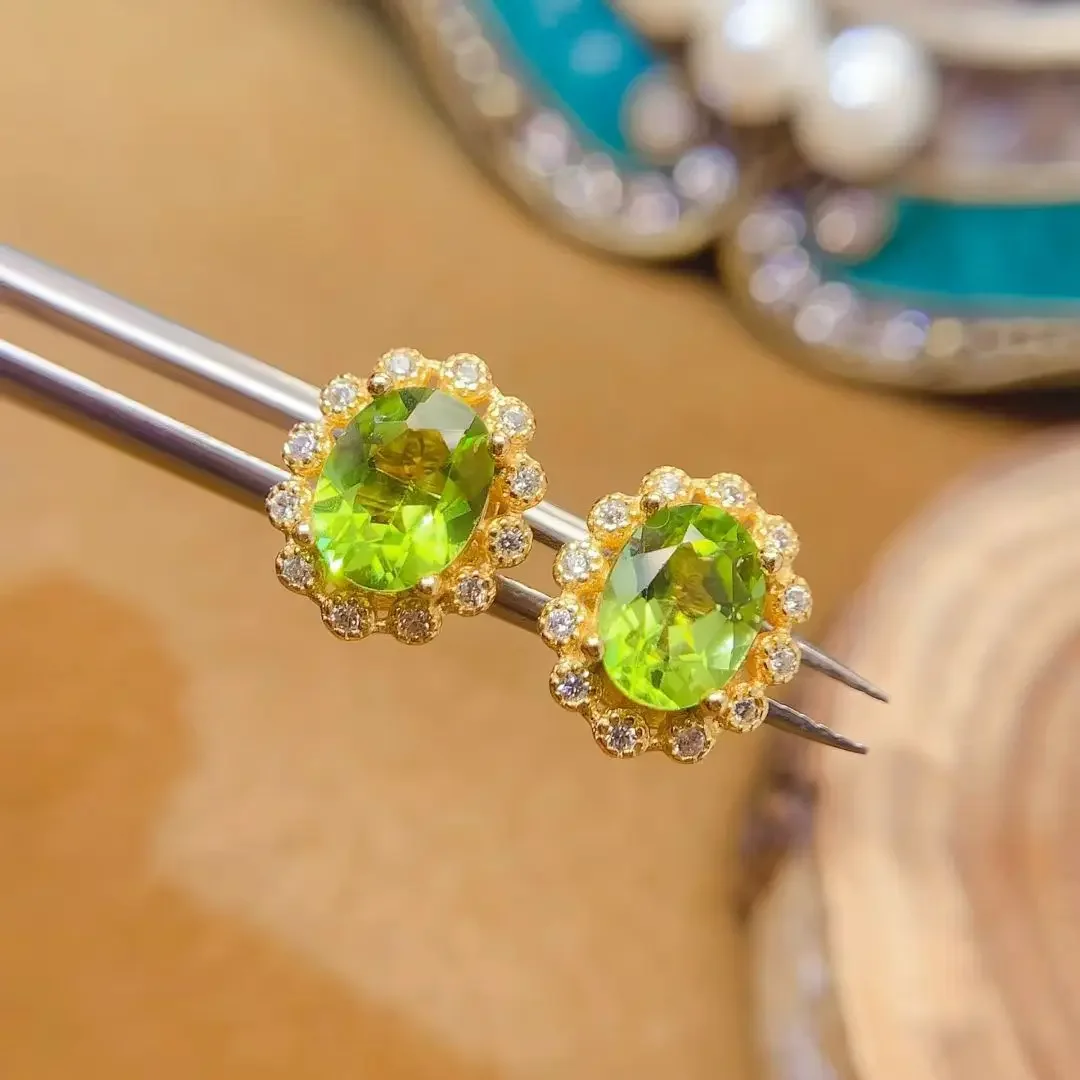 

Natural peridot earrings 925 silver gemstone jewelry 6mm * 8mm total 2ct peridot silver earrings for daily wear