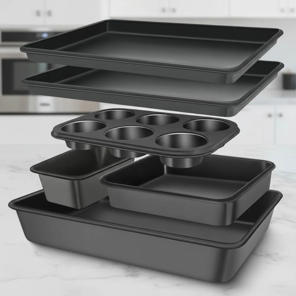 

6-Piece Nonstick Baking Pan Set, Carbon Steel Bakeware for Oven Cooking, Perfect for Home Bakers