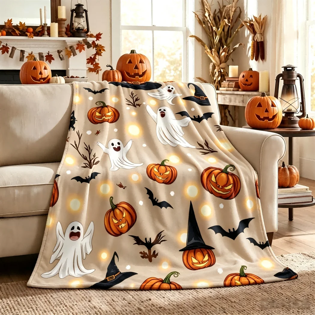 1pc Pumpkin Skull Ghost Witch Hat Blanket Gifts Halloween X-mas Flannel Blankets Women Men Festival Decoration Four Season Use