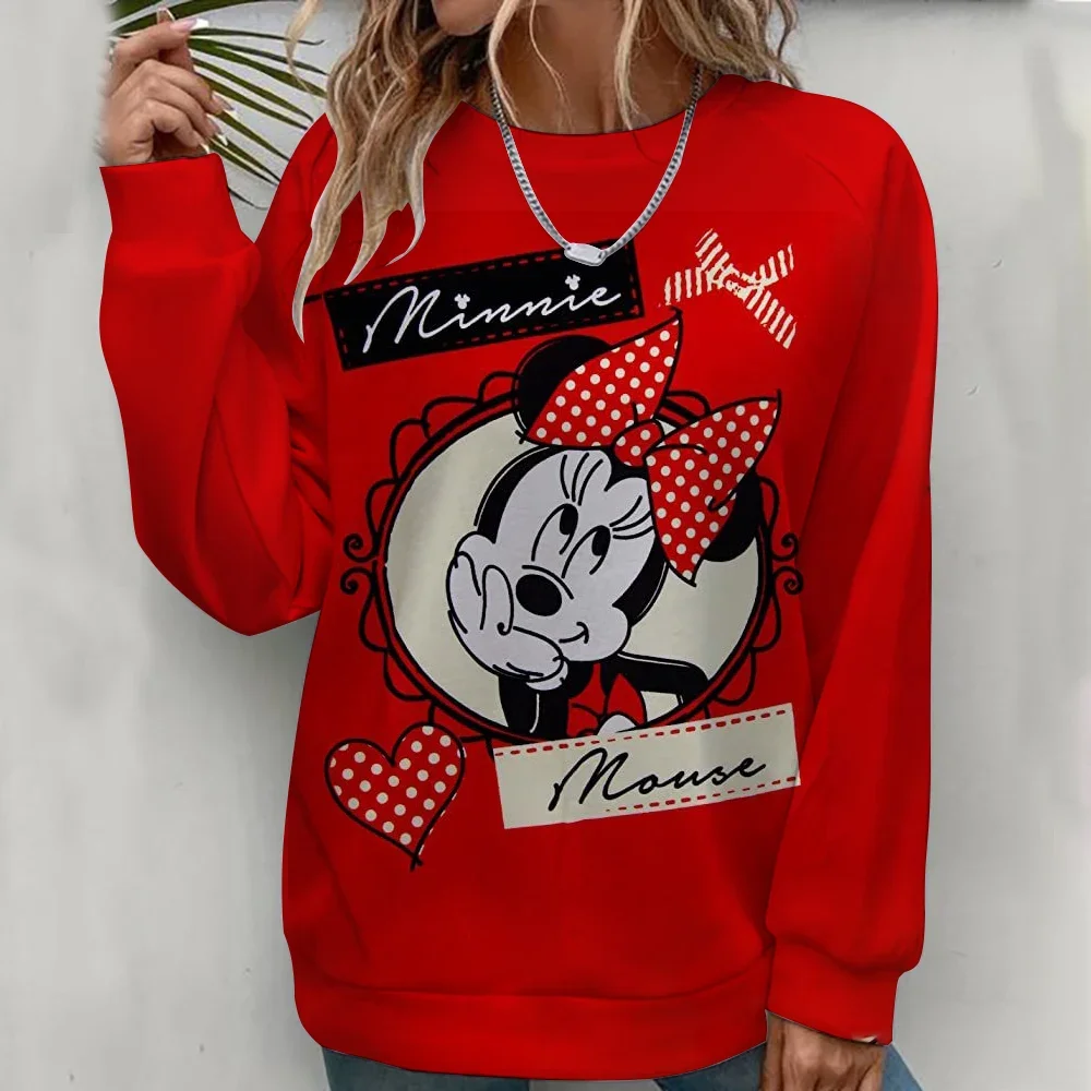 المرأة هوديي الخريف / الشتاء جديد Y2K ميكي ماوس الكرتون المطبوعة أزياء جولة الرقبة فضفاضة مريحة طويلة الأكمام هوديي