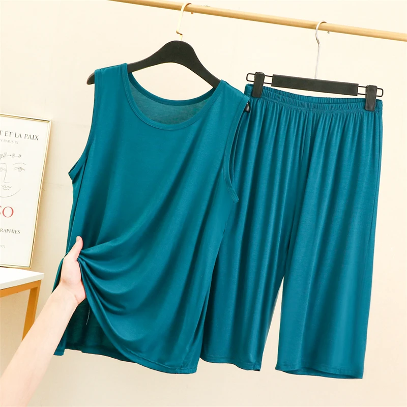 

Loose Casual Modal Vest Shorts Set Women Summer Home Clothes Hooded Sleepwear Outdoor Wearable Two Piece Set round Neck Pure ...
