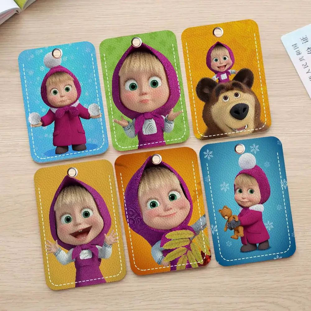 Cartoon Cute M-MashaS And The Bear Style PU Access Card Holder with Keychain - Executive Protection for Bank card,Card case