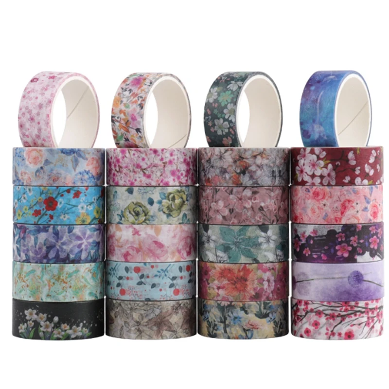 Paper Tape Set 24 Rolls Of Van Retro Gold Paper Tape Flowers Are Now Small Floral Color Printing DIY Paper Tape Adhesive Tape