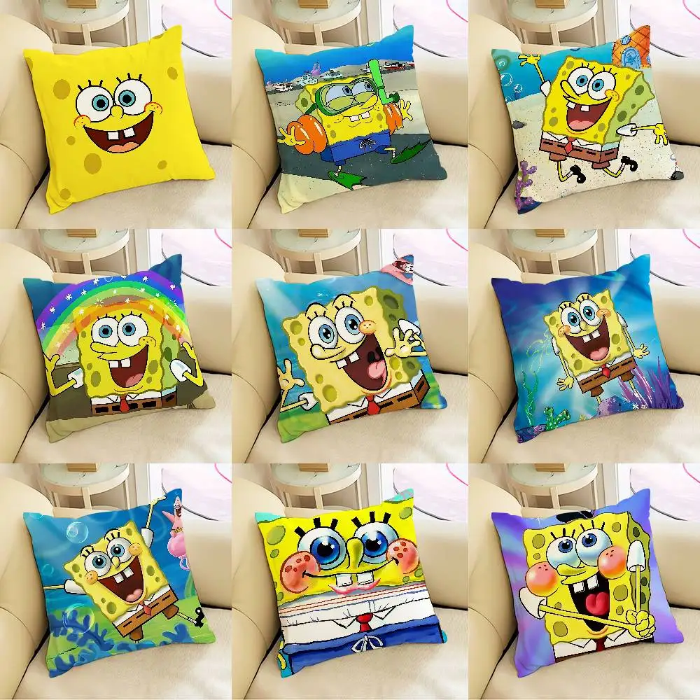 Niedliche S-SpongeBobs Plüsch-Kissenhülle, Weicher Bezug mit Doppelseitigem Druck, Kissenbezug für den Haushalt, Geschenke