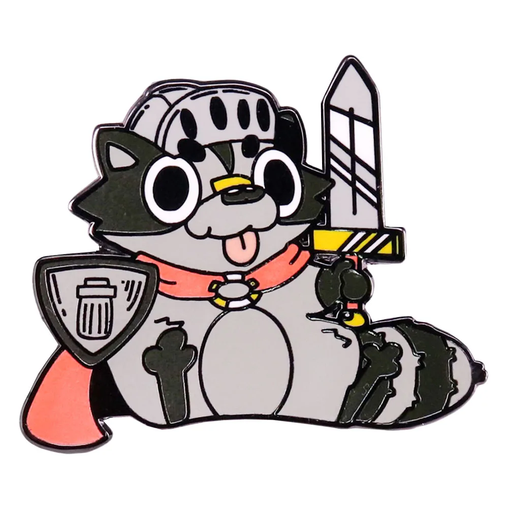 Warrior Raccoon Badge Cute Cartoon Animal Enamel Pin Jewelry Backpack Decorate