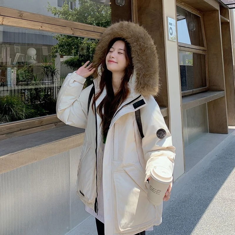 2025年 レディース ファーカラー付き 冬用ミリタリージャケット 厚手ダウンコットンコート 暖かいパッド入りアウターウェア